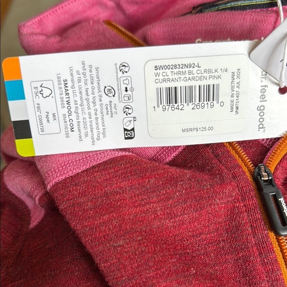Smartwool L NWT Classic Base Layer Thermal Currant garden Pink 1/4 Zip Pullover - Picture 9 of 9